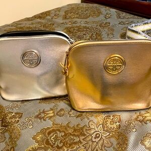 Two luxury handbags gold NWT & silver. Chain strap, zippered close & pocket
